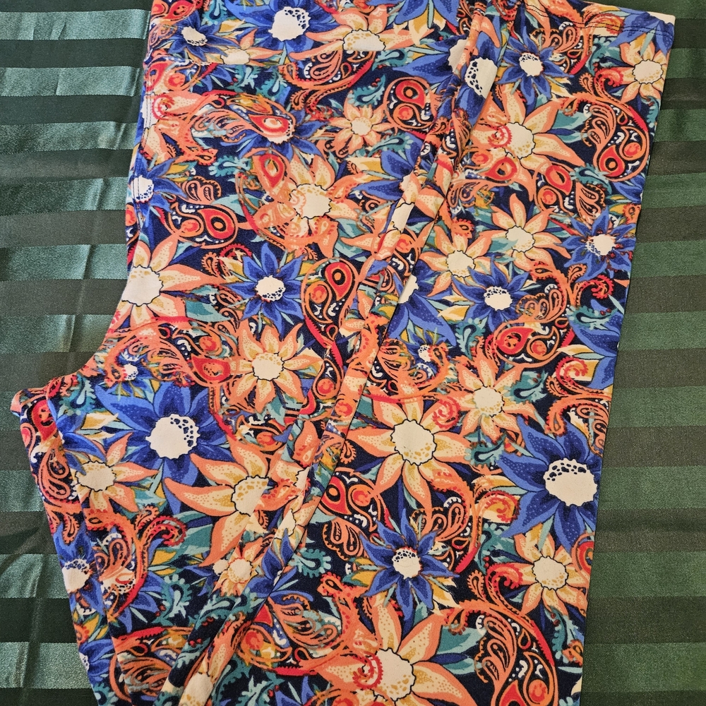 LuLaRoe Blue and Orange Floral Leggings